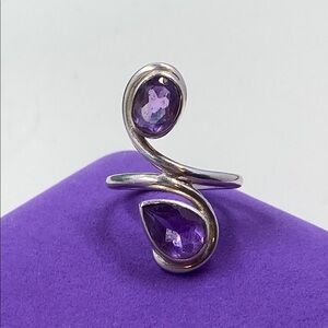 💛 Handmade Sterling Silver Amethyst Tear Drop Swirl Ring
